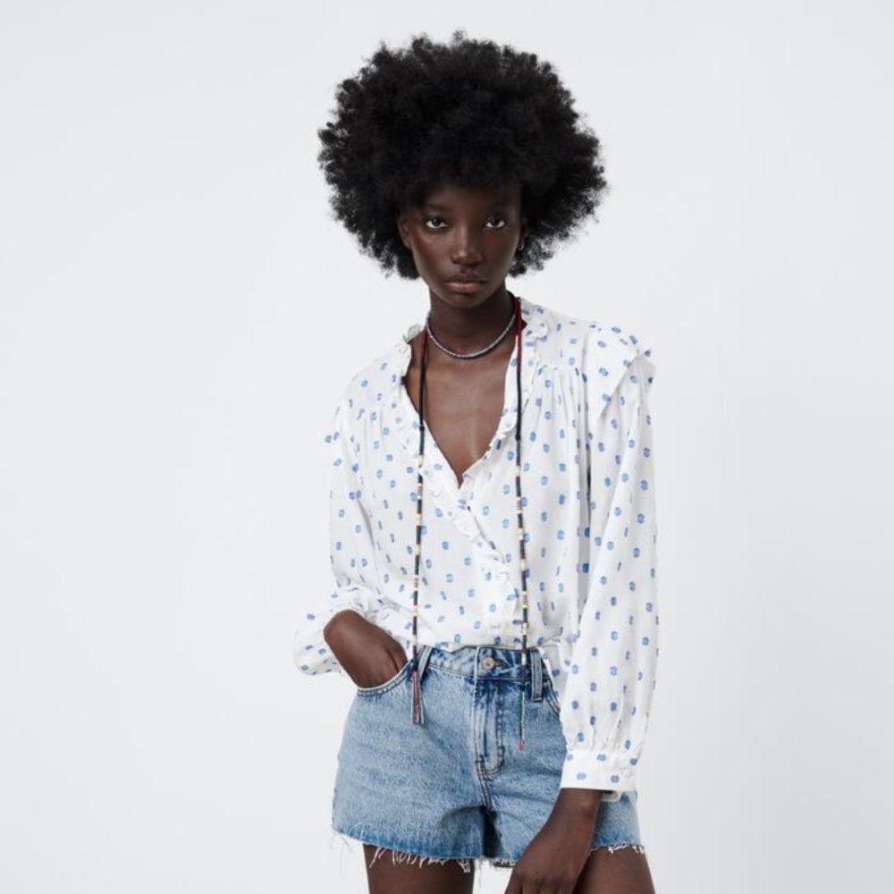 ZARA 
METALLIC THREAD POLKA DOT BLOUSE - Size S